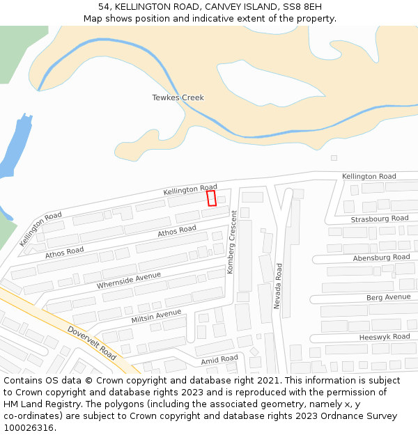 54, KELLINGTON ROAD, CANVEY ISLAND, SS8 8EH: Location map and indicative extent of plot