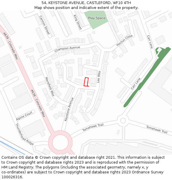 54, KEYSTONE AVENUE, CASTLEFORD, WF10 4TH: Location map and indicative extent of plot