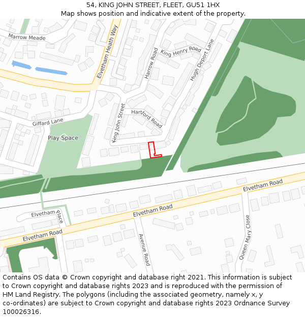 54, KING JOHN STREET, FLEET, GU51 1HX: Location map and indicative extent of plot