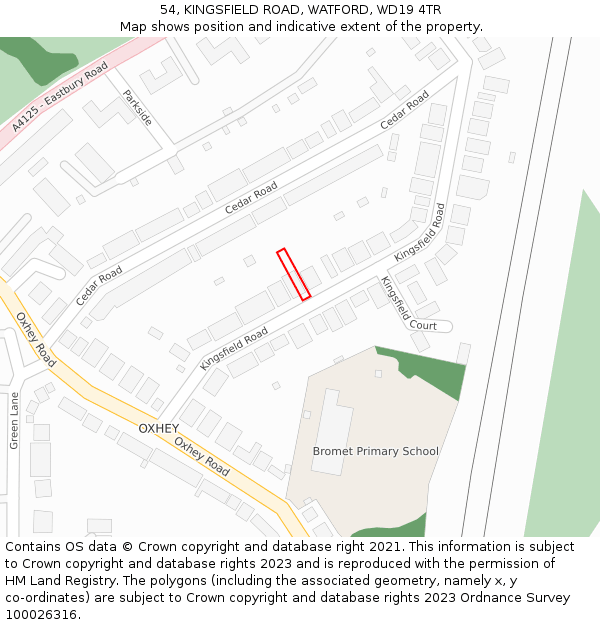 54, KINGSFIELD ROAD, WATFORD, WD19 4TR: Location map and indicative extent of plot