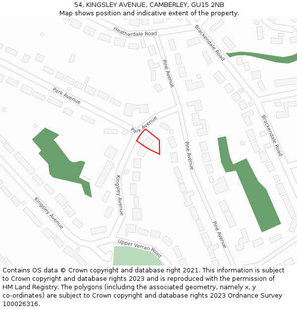 54, KINGSLEY AVENUE, CAMBERLEY, GU15 2NB: Location map and indicative extent of plot