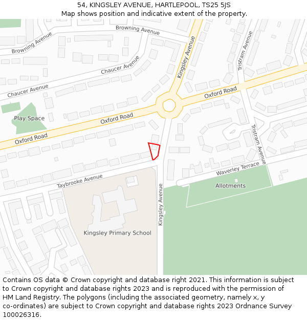 54, KINGSLEY AVENUE, HARTLEPOOL, TS25 5JS: Location map and indicative extent of plot