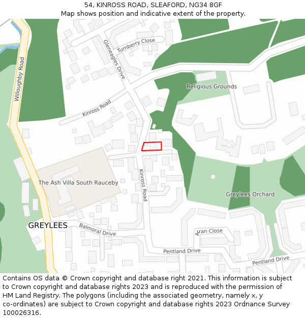 54, KINROSS ROAD, SLEAFORD, NG34 8GF: Location map and indicative extent of plot