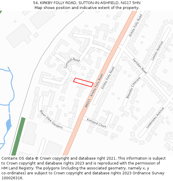 54, KIRKBY FOLLY ROAD, SUTTON-IN-ASHFIELD, NG17 5HN: Location map and indicative extent of plot