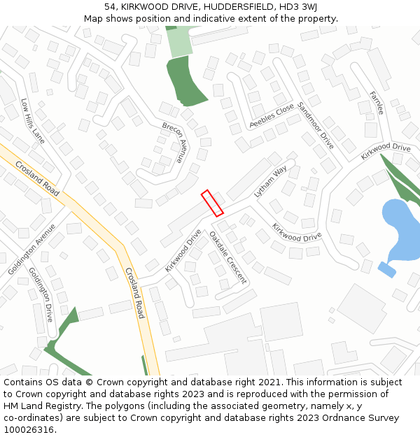 54, KIRKWOOD DRIVE, HUDDERSFIELD, HD3 3WJ: Location map and indicative extent of plot