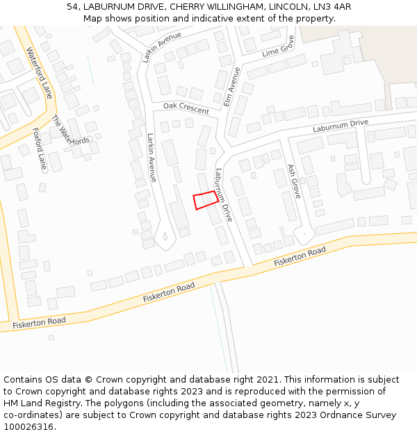 54, LABURNUM DRIVE, CHERRY WILLINGHAM, LINCOLN, LN3 4AR: Location map and indicative extent of plot