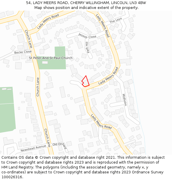 54, LADY MEERS ROAD, CHERRY WILLINGHAM, LINCOLN, LN3 4BW: Location map and indicative extent of plot