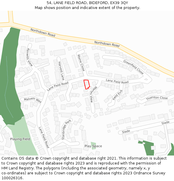 54, LANE FIELD ROAD, BIDEFORD, EX39 3QY: Location map and indicative extent of plot