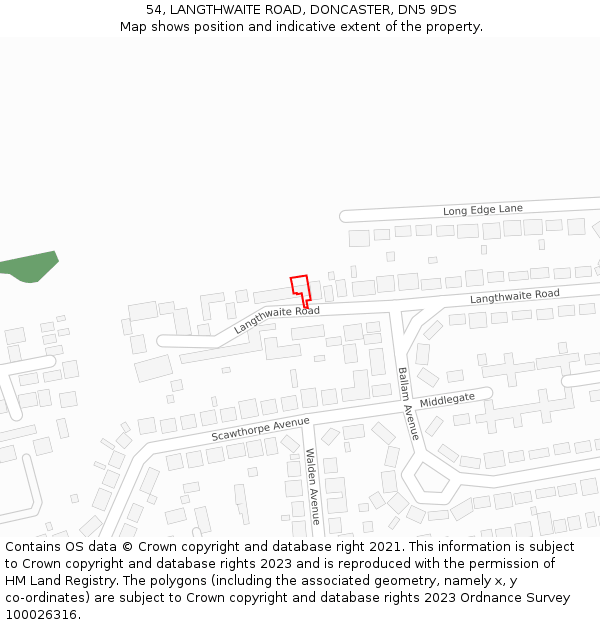 54, LANGTHWAITE ROAD, DONCASTER, DN5 9DS: Location map and indicative extent of plot