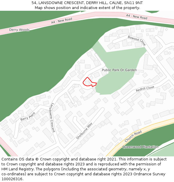 54, LANSDOWNE CRESCENT, DERRY HILL, CALNE, SN11 9NT: Location map and indicative extent of plot