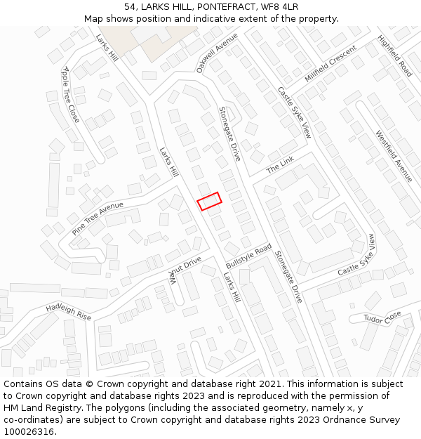 54, LARKS HILL, PONTEFRACT, WF8 4LR: Location map and indicative extent of plot