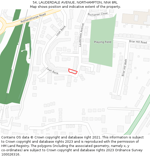 54, LAUDERDALE AVENUE, NORTHAMPTON, NN4 8RL: Location map and indicative extent of plot