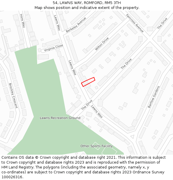 54, LAWNS WAY, ROMFORD, RM5 3TH: Location map and indicative extent of plot