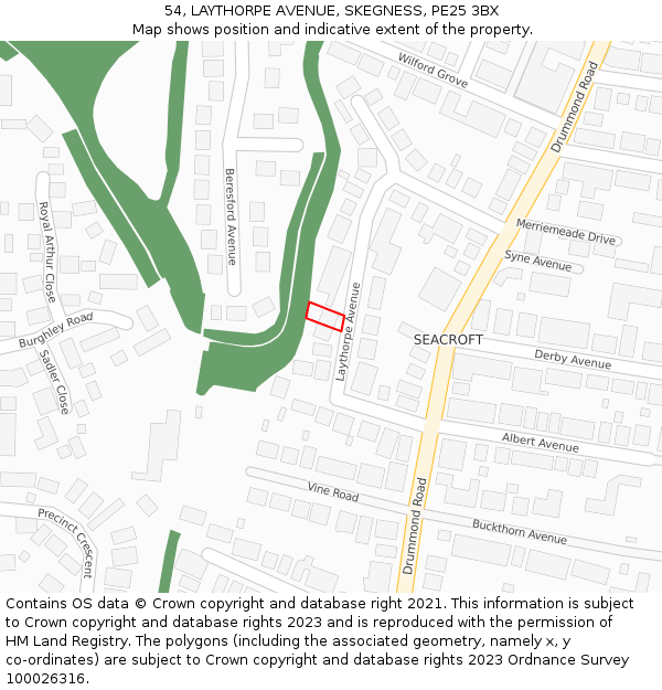 54, LAYTHORPE AVENUE, SKEGNESS, PE25 3BX: Location map and indicative extent of plot