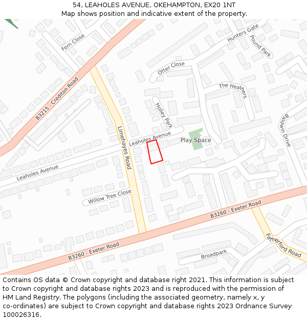54, LEAHOLES AVENUE, OKEHAMPTON, EX20 1NT: Location map and indicative extent of plot