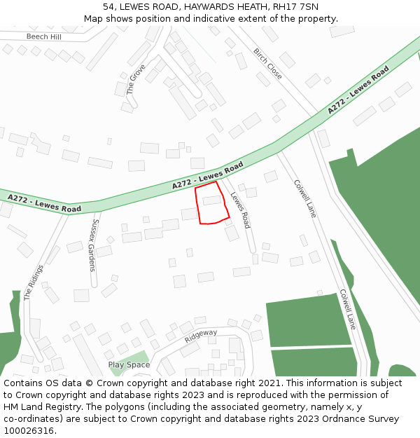 54, LEWES ROAD, HAYWARDS HEATH, RH17 7SN: Location map and indicative extent of plot