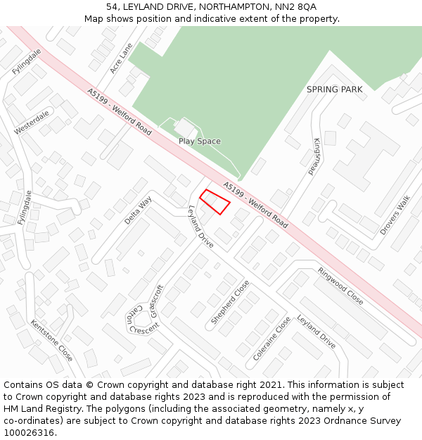 54, LEYLAND DRIVE, NORTHAMPTON, NN2 8QA: Location map and indicative extent of plot