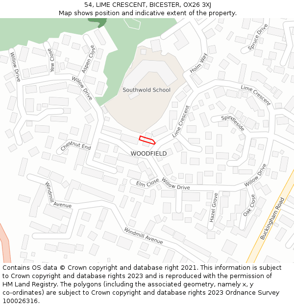 54, LIME CRESCENT, BICESTER, OX26 3XJ: Location map and indicative extent of plot