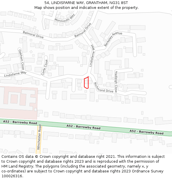 54, LINDISFARNE WAY, GRANTHAM, NG31 8ST: Location map and indicative extent of plot