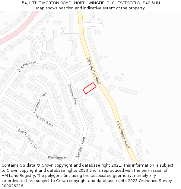 54, LITTLE MORTON ROAD, NORTH WINGFIELD, CHESTERFIELD, S42 5HN: Location map and indicative extent of plot