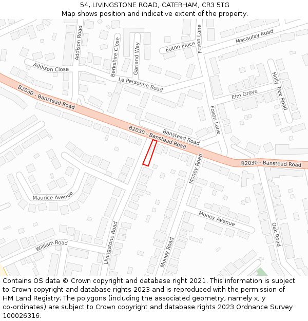 54, LIVINGSTONE ROAD, CATERHAM, CR3 5TG: Location map and indicative extent of plot