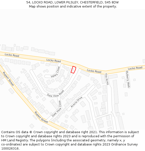 54, LOCKO ROAD, LOWER PILSLEY, CHESTERFIELD, S45 8DW: Location map and indicative extent of plot