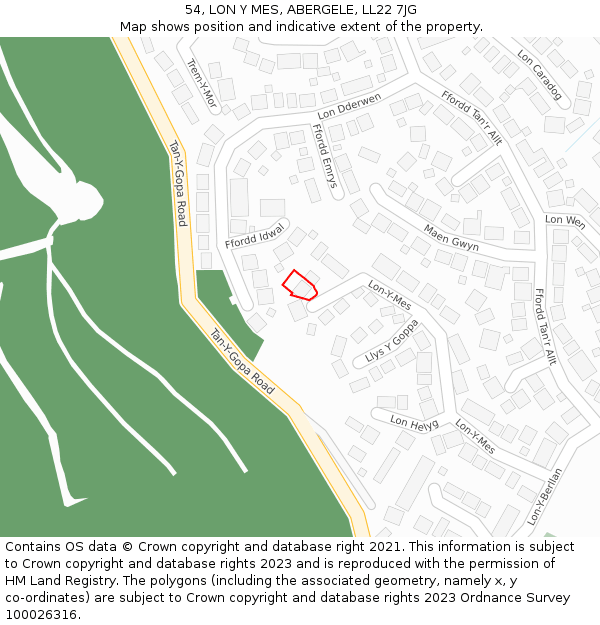 54, LON Y MES, ABERGELE, LL22 7JG: Location map and indicative extent of plot