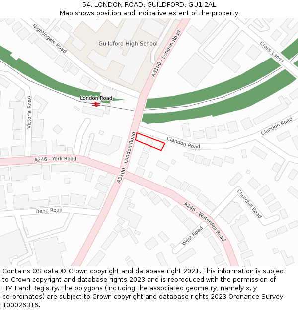 54, LONDON ROAD, GUILDFORD, GU1 2AL: Location map and indicative extent of plot