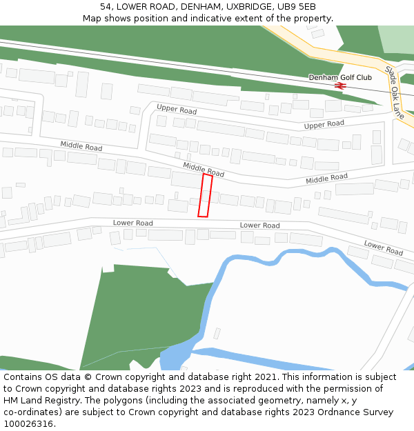 54, LOWER ROAD, DENHAM, UXBRIDGE, UB9 5EB: Location map and indicative extent of plot