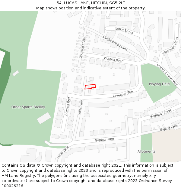 54, LUCAS LANE, HITCHIN, SG5 2LT: Location map and indicative extent of plot