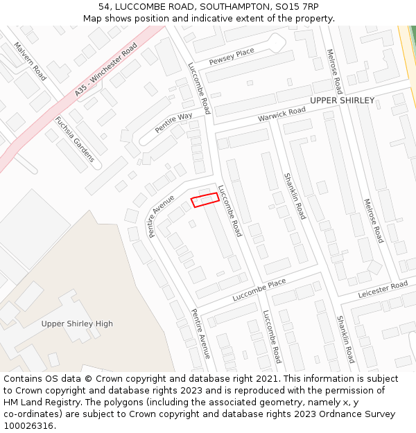 54, LUCCOMBE ROAD, SOUTHAMPTON, SO15 7RP: Location map and indicative extent of plot