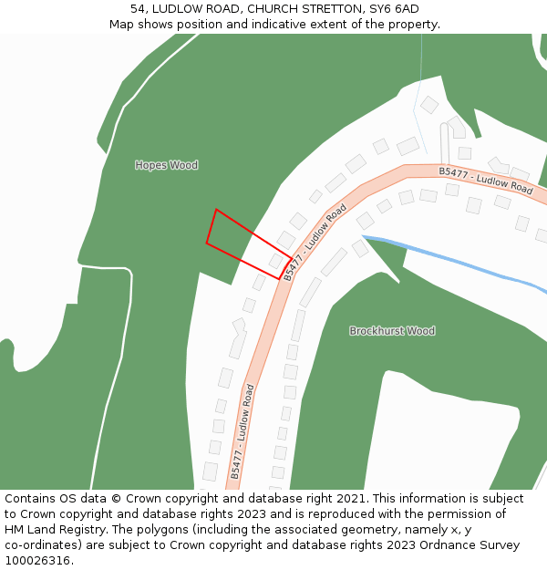 54, LUDLOW ROAD, CHURCH STRETTON, SY6 6AD: Location map and indicative extent of plot