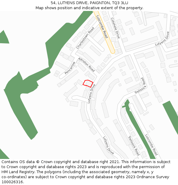 54, LUTYENS DRIVE, PAIGNTON, TQ3 3LU: Location map and indicative extent of plot
