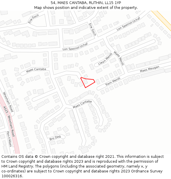 54, MAES CANTABA, RUTHIN, LL15 1YP: Location map and indicative extent of plot