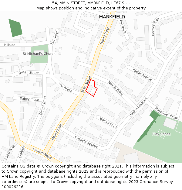 54, MAIN STREET, MARKFIELD, LE67 9UU: Location map and indicative extent of plot