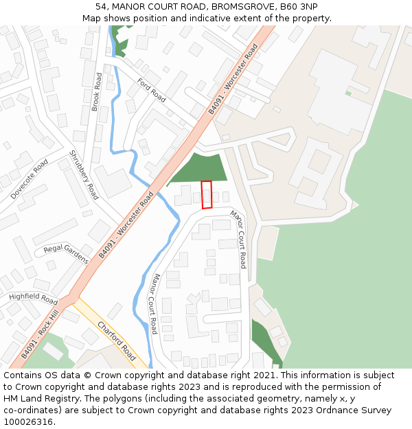 54, MANOR COURT ROAD, BROMSGROVE, B60 3NP: Location map and indicative extent of plot