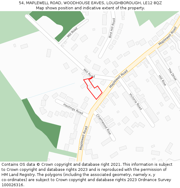 54, MAPLEWELL ROAD, WOODHOUSE EAVES, LOUGHBOROUGH, LE12 8QZ: Location map and indicative extent of plot