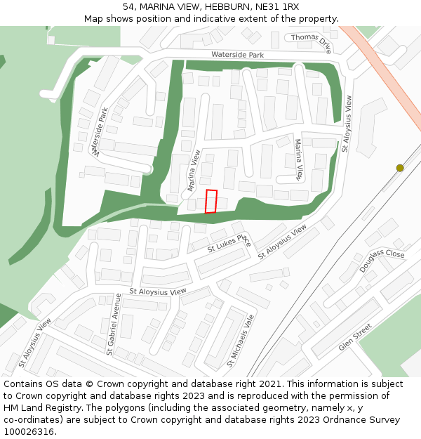 54, MARINA VIEW, HEBBURN, NE31 1RX: Location map and indicative extent of plot