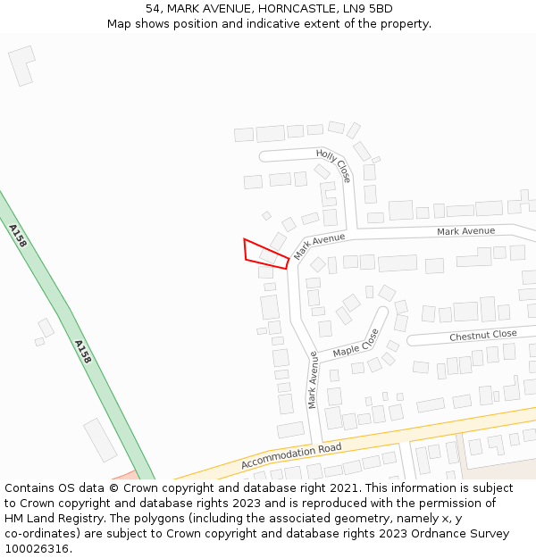 54, MARK AVENUE, HORNCASTLE, LN9 5BD: Location map and indicative extent of plot