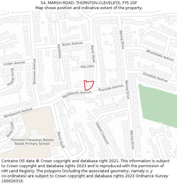 54, MARSH ROAD, THORNTON-CLEVELEYS, FY5 2SF: Location map and indicative extent of plot