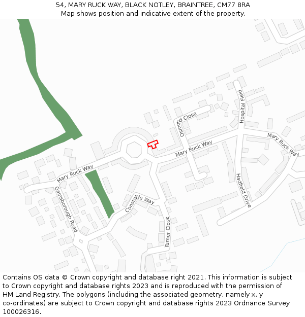 54, MARY RUCK WAY, BLACK NOTLEY, BRAINTREE, CM77 8RA: Location map and indicative extent of plot