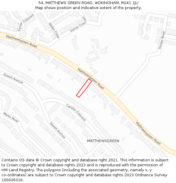 54, MATTHEWS GREEN ROAD, WOKINGHAM, RG41 1JU: Location map and indicative extent of plot