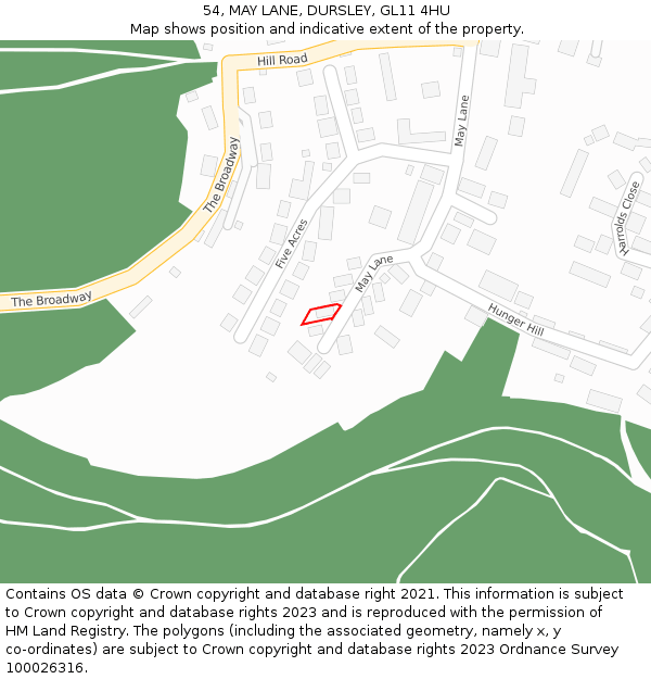 54, MAY LANE, DURSLEY, GL11 4HU: Location map and indicative extent of plot