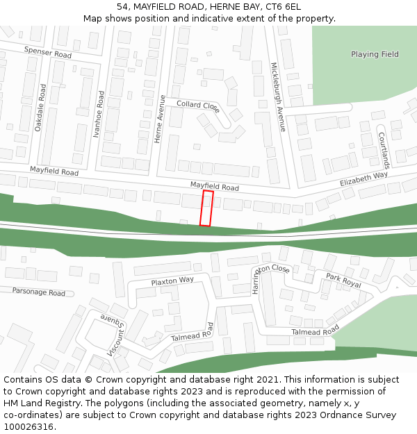 54, MAYFIELD ROAD, HERNE BAY, CT6 6EL: Location map and indicative extent of plot