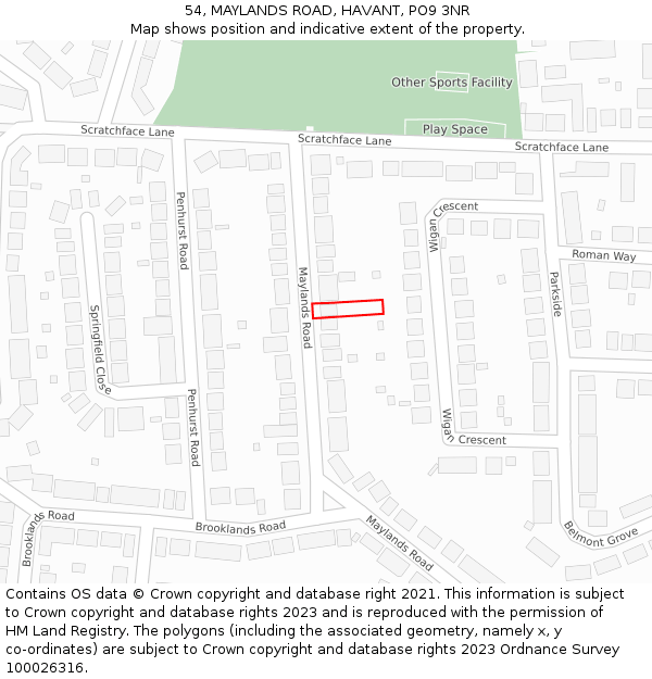 54, MAYLANDS ROAD, HAVANT, PO9 3NR: Location map and indicative extent of plot