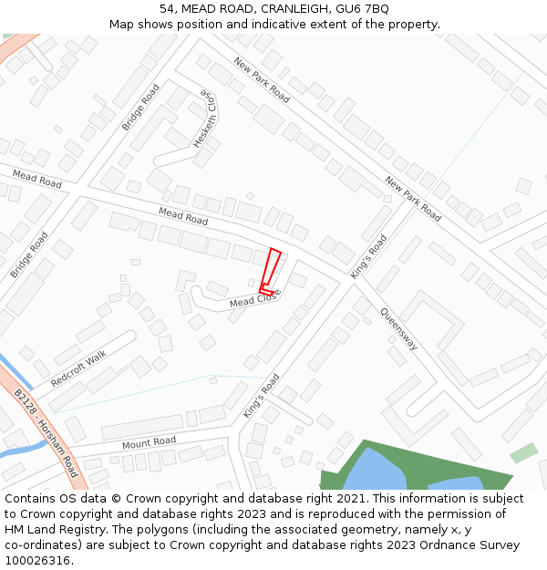 54, MEAD ROAD, CRANLEIGH, GU6 7BQ: Location map and indicative extent of plot