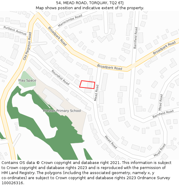 54, MEAD ROAD, TORQUAY, TQ2 6TJ: Location map and indicative extent of plot