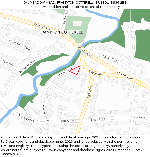 54, MEADOW MEAD, FRAMPTON COTTERELL, BRISTOL, BS36 2BE: Location map and indicative extent of plot