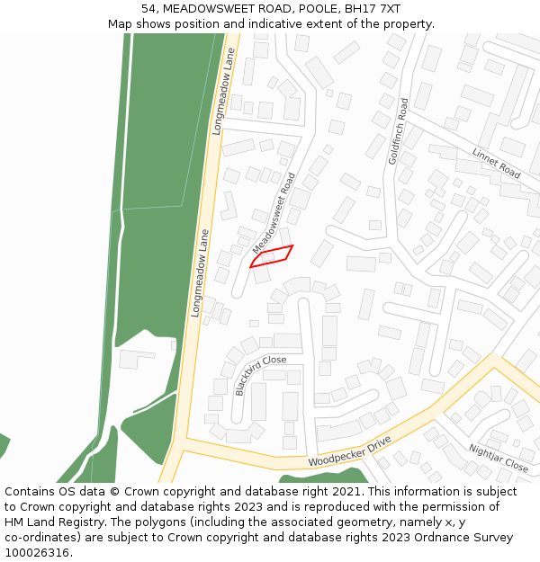 54, MEADOWSWEET ROAD, POOLE, BH17 7XT: Location map and indicative extent of plot