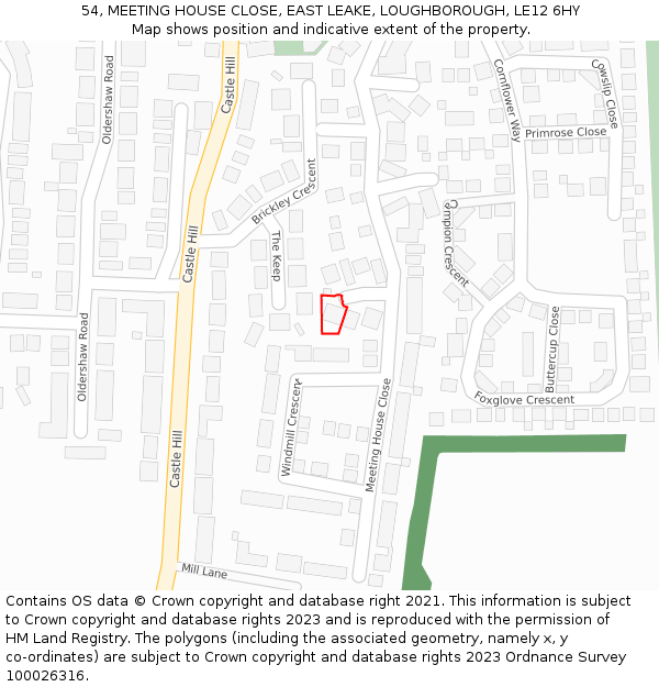 54, MEETING HOUSE CLOSE, EAST LEAKE, LOUGHBOROUGH, LE12 6HY: Location map and indicative extent of plot